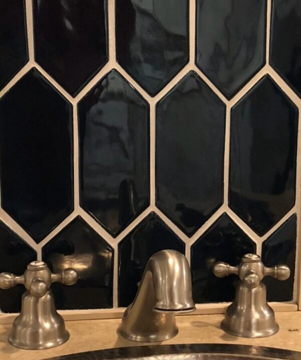 Long Hexagon Ceramic Mosaic Tiles for Bathroom Walls Colour Black