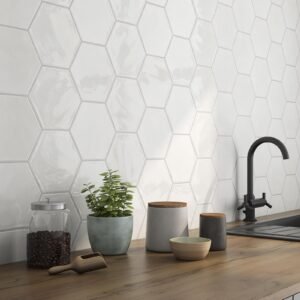 Glazed White Hexagon Wall Tiles 6x6 inch