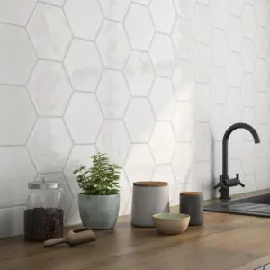Glazed White Hexagon Wall Tiles 6x6 inch
