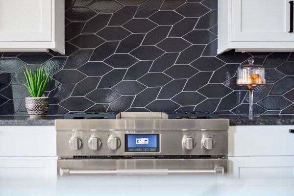 Glazed Black Long Hexagon Ceramic Mosaic Kitchen Wall Tiles in Lahore Pakistan Black Long Hexagon Ceramic Mosaic Tiles